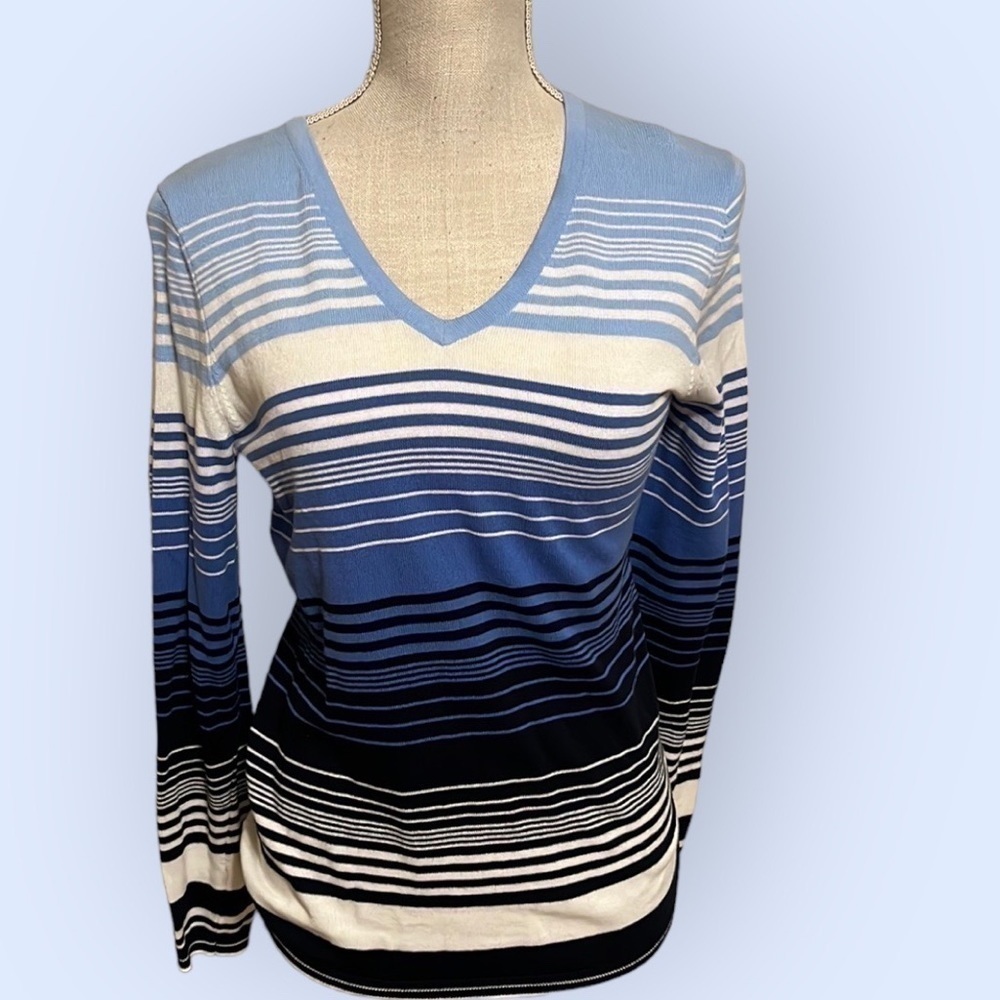 Tommy Hilfiger v neck sweater, blue stripes, XS
